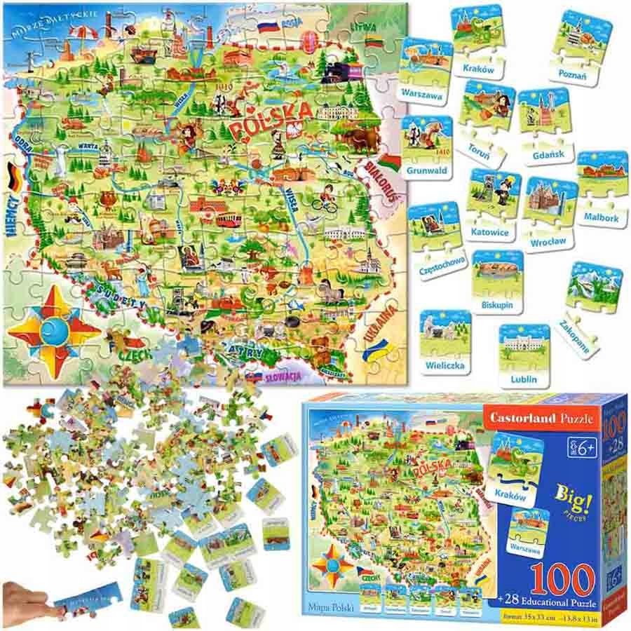 CASTORLAND Puzzle edukacyjne układanka Mapa Polski 128 elementów 6+