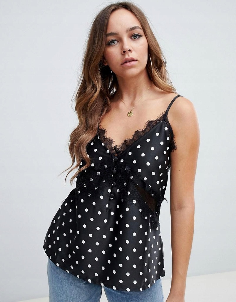 ASOS DESIGN__XDI TOP NA RAMIĄCZKACH W GROSZKI__L