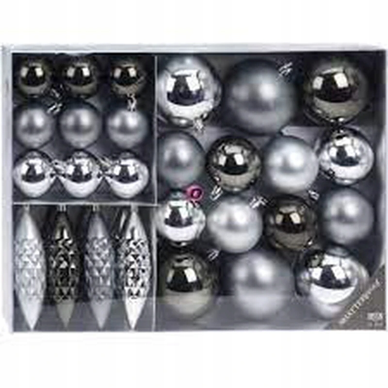 Bombki na choinkę 31 elementów odcienie srebrnego