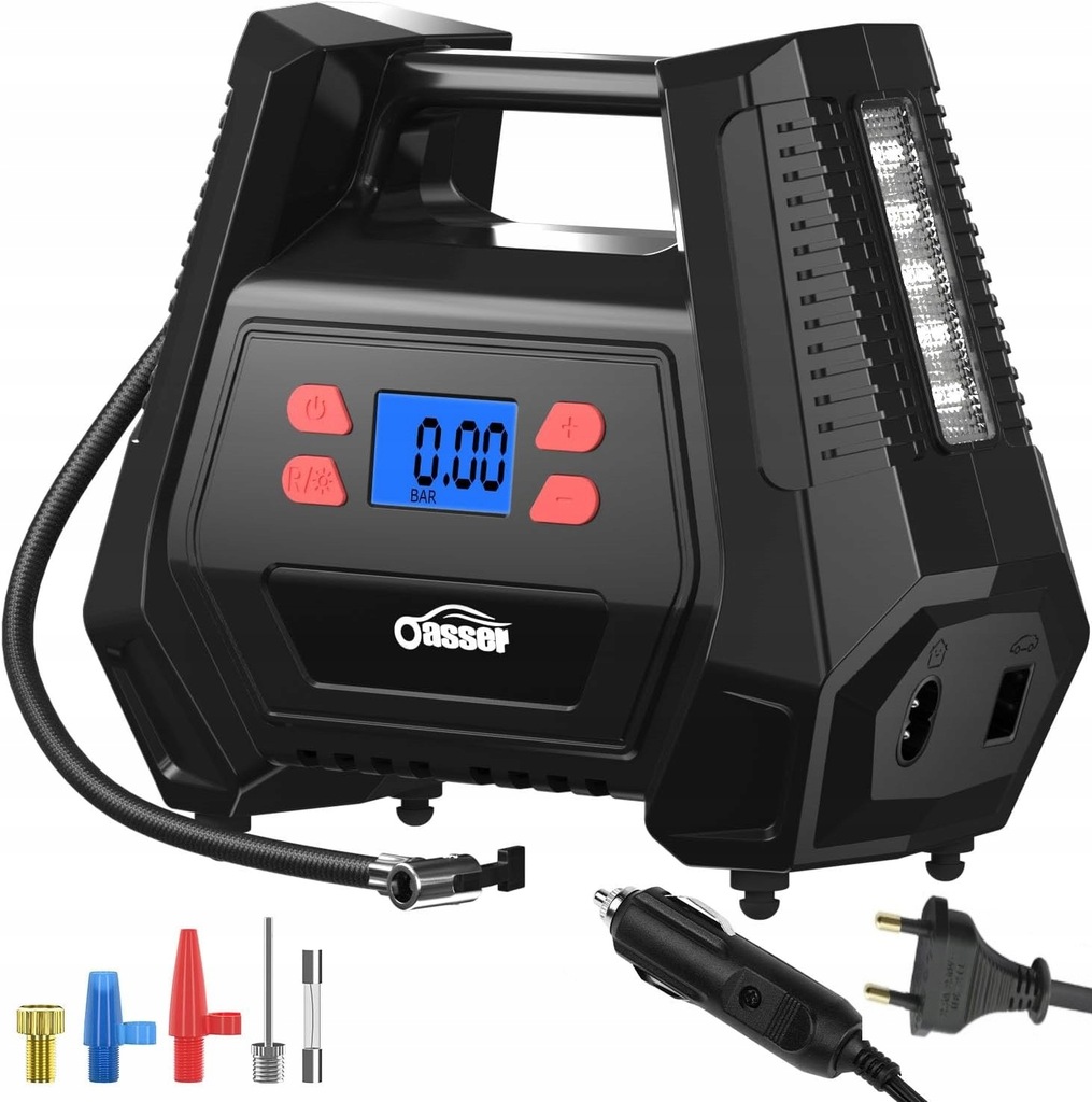 Mini Kompresor Przenośny Pompka Latarka 12V/230V 150PSI Różne Końcówki