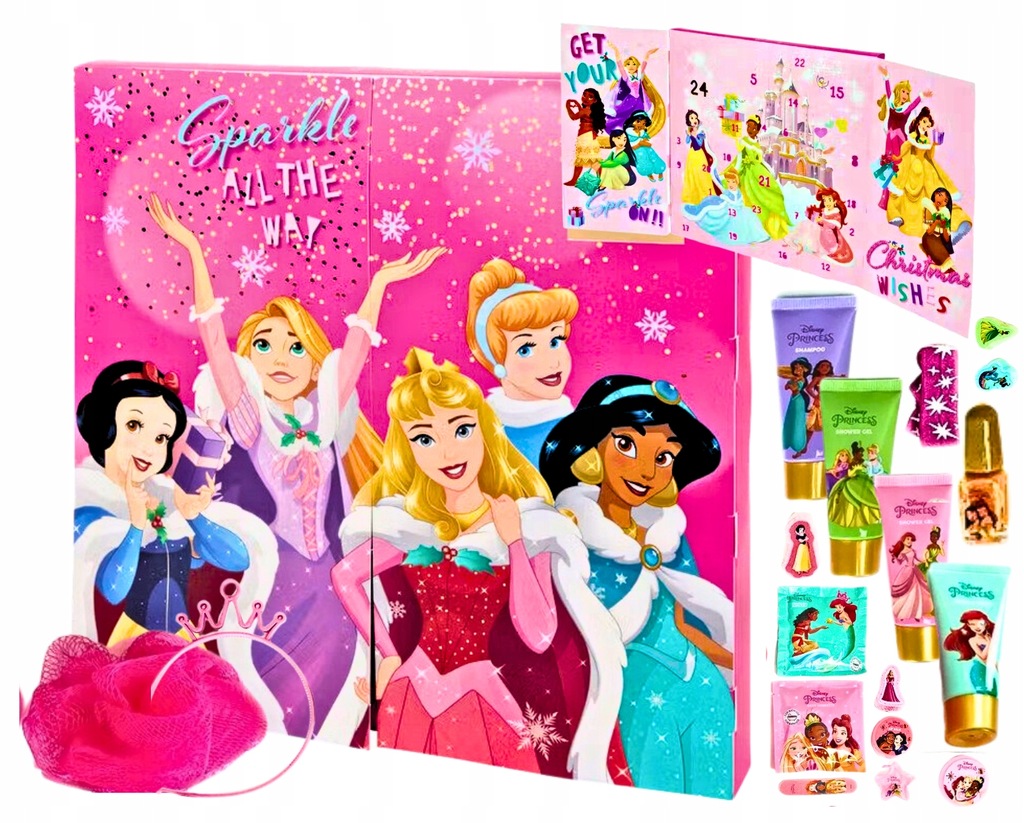 Kalendarz Adwentowy Disney Princess Księżniczki z Kosmetykami 24 Prezenty!