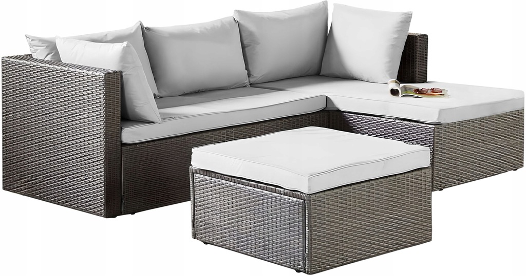 ZESTAW MEBLI OGRODOWYCH Z TECHNORATTANU NAROŻNIK SOFA NA TARAS + POKROWIEC
