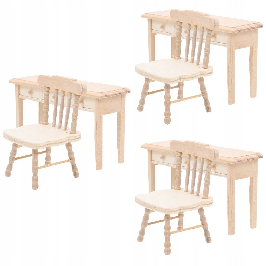 3 Sets Miniature Desk Chair Model Wooden Chair