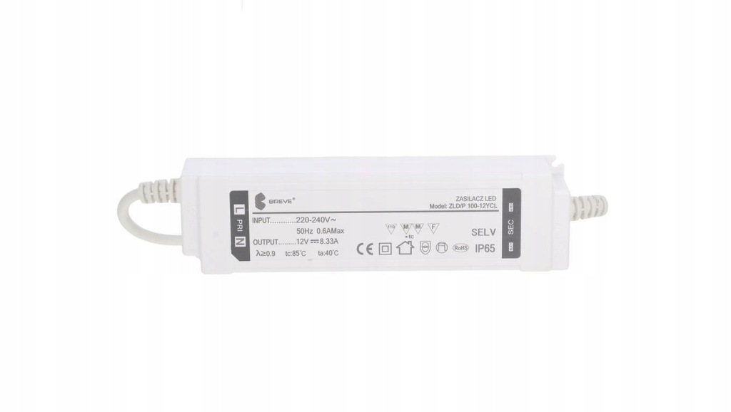 Zasilacz LED 12V DC 100W 8,33A IP65