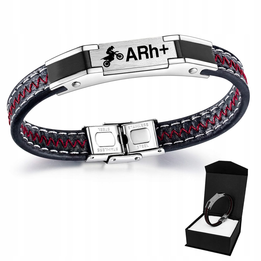 Bransoletka męska z grawerem grupą krwi stal