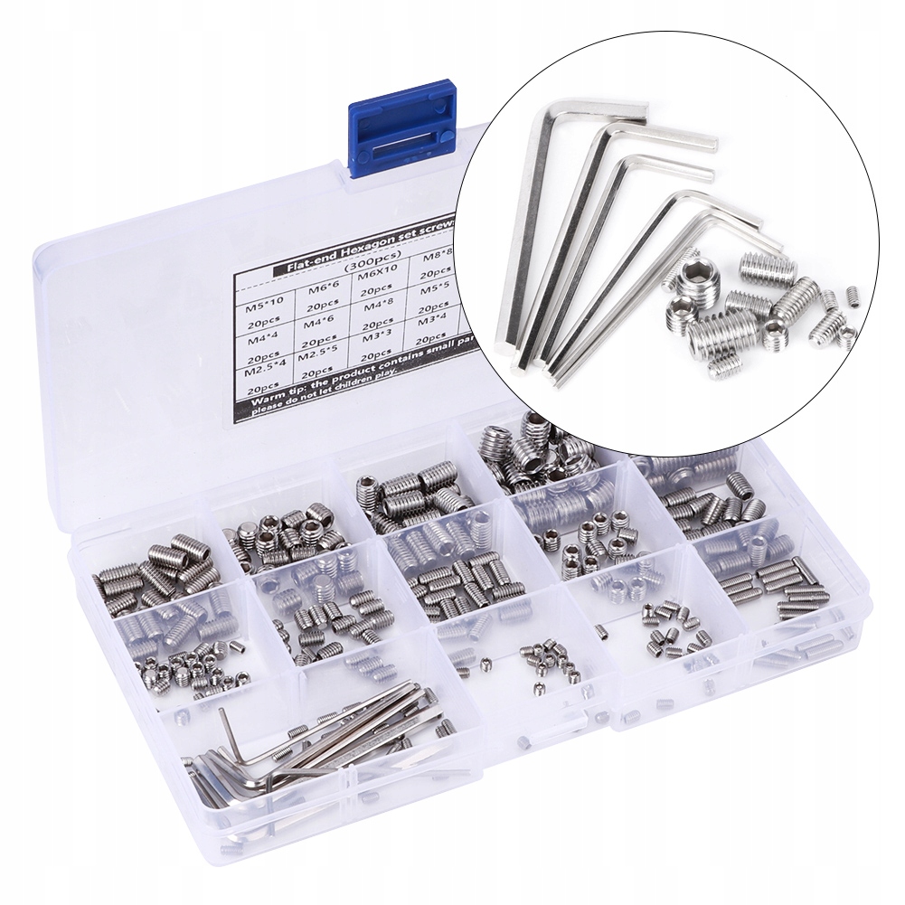 ZESTAW ŚRUB DOCISKOWYCH ROBACZKÓW M2-M8 300 szt. ŚRUBA DOCISKOWA DO KLAMKI