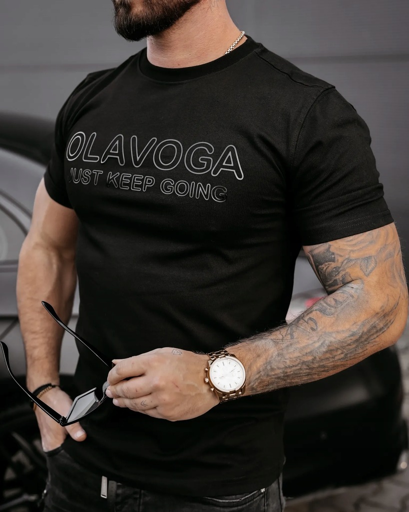 T-shirt męski dopasowany OLAVOGA Men COELLO - Czarny (Rozmiar: L)