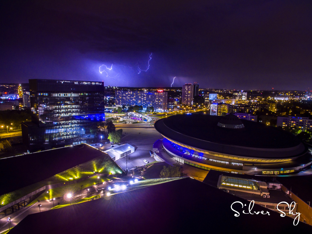 Katowice nocą z drona! Duży obraz na Canvas 100x70