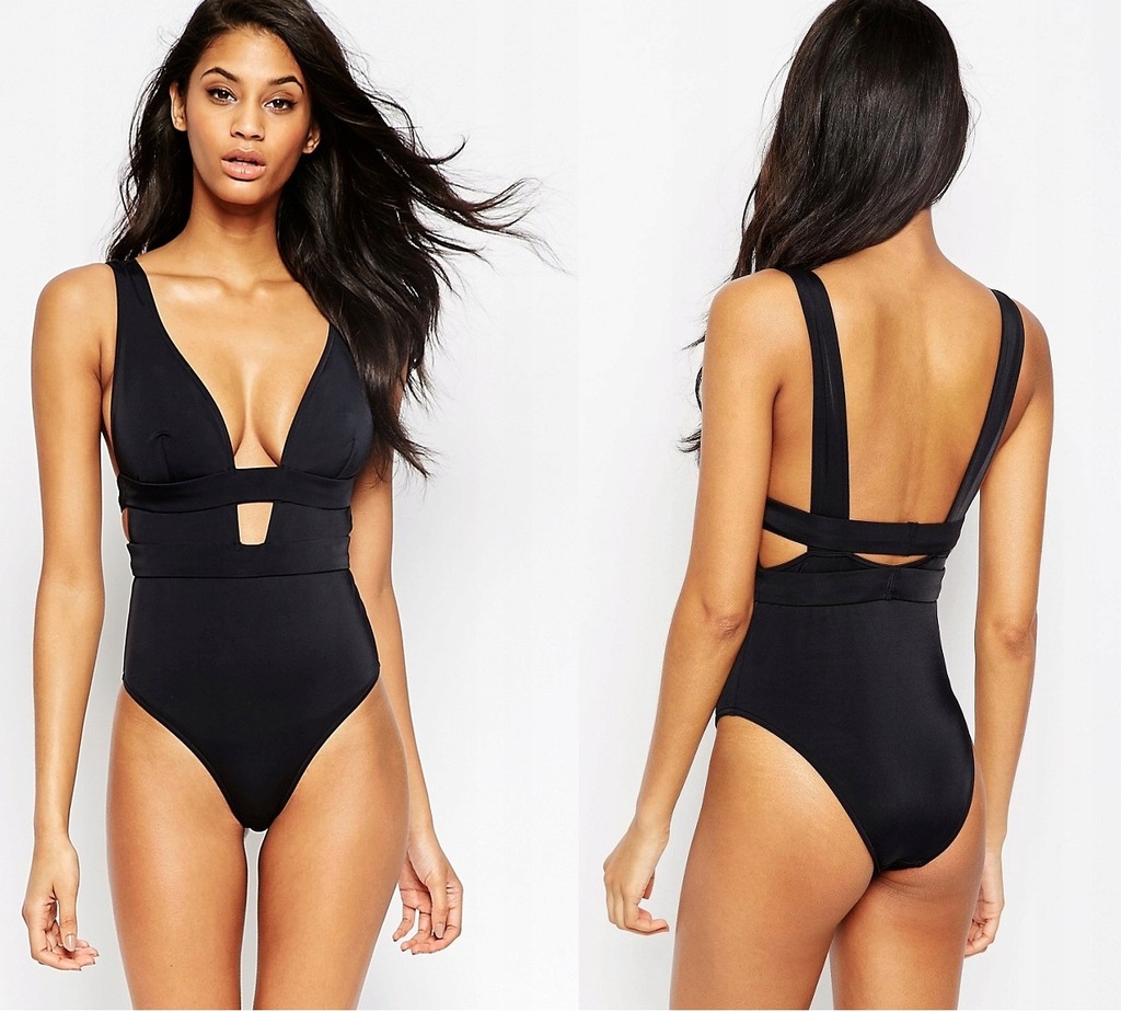 czarny STRÓJ KĄPIELOWY asos swim dekolt M 75E