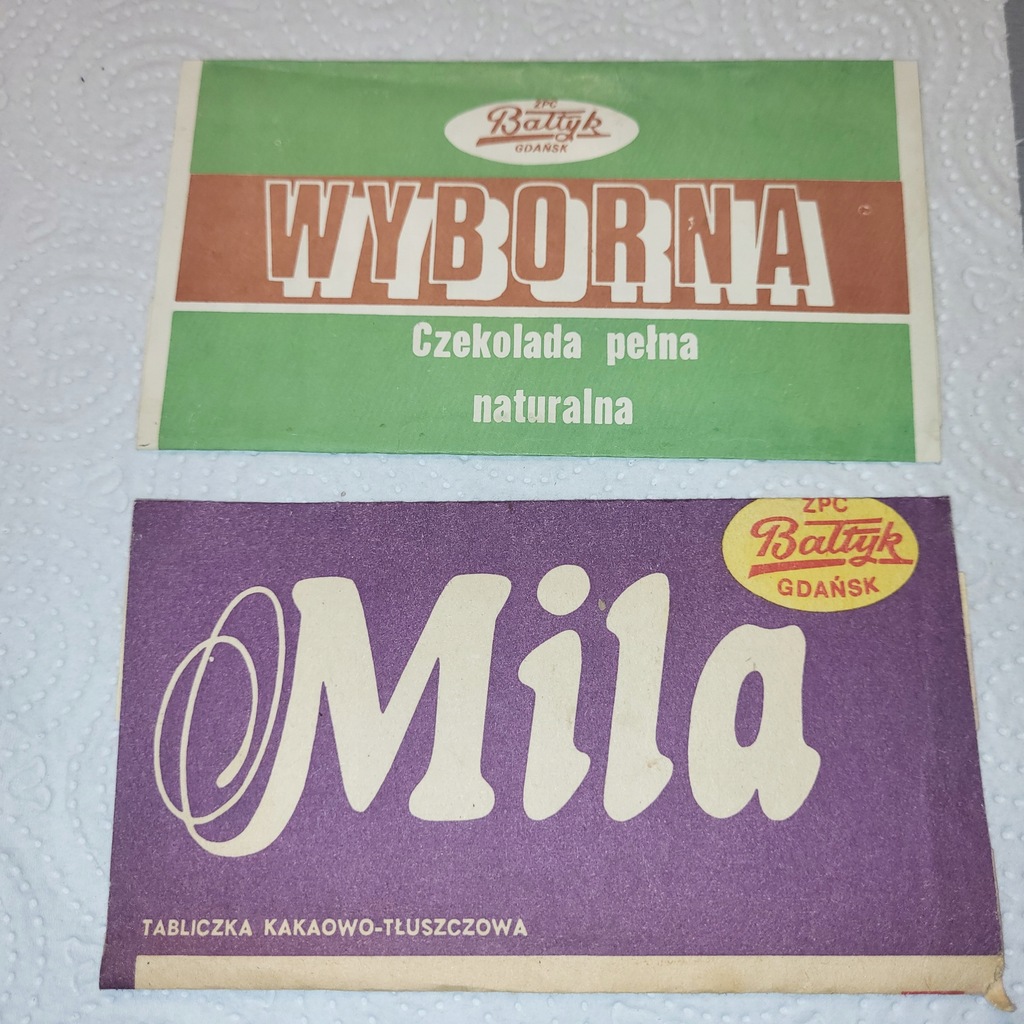 STARE OPAKOWANIA PO CZEKOLADACH z BAŁTYK - MILA i WYBORNA z PRL lata 80 te