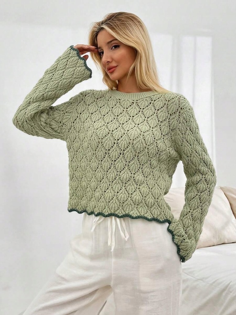 SHEIN ZIELONY SWETER OKRĄGŁY DEKOLT Q0G LT7__S