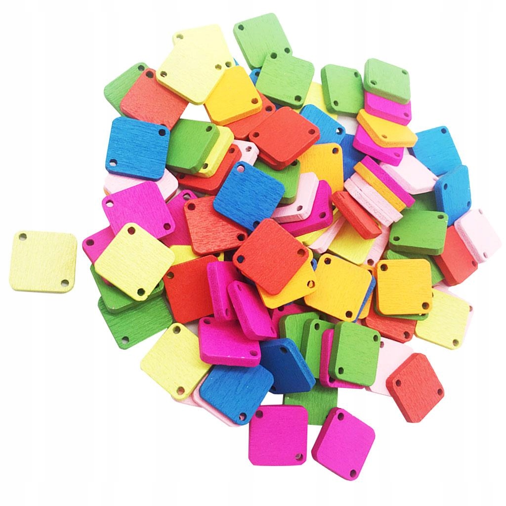 100pcs Wooden 2 Holes Buttons Colorful Square Button for Sewing