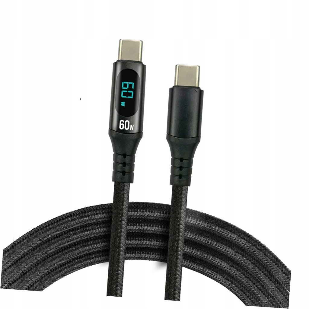 Szybki kabel przewód Z WYŚWIETLACZEM USB-C PD 3A 60W everActive CBB-1PDL 1m