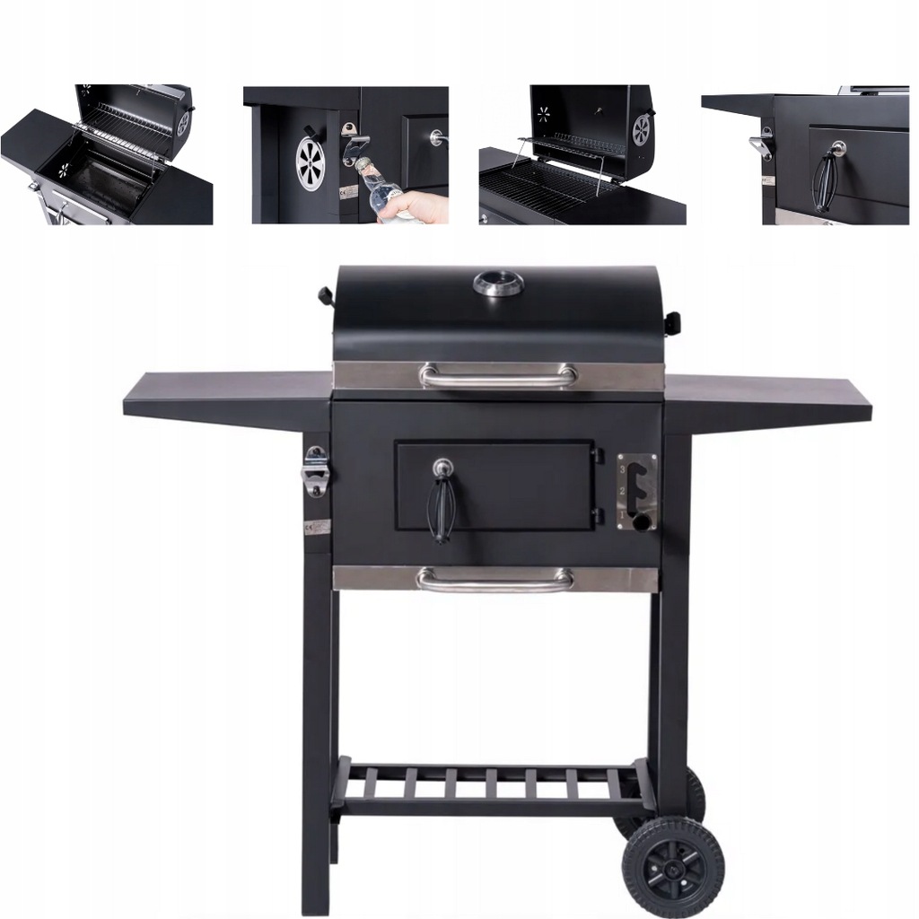 GRILL OGRODOWY WĘGLOWY MOCNY POPIELNIK KORBA PÓŁKI 13575034442