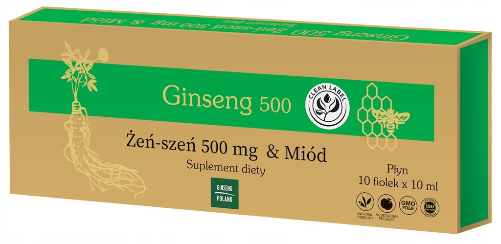 Ginseng 500 żeńszeń + miód 10x10ml fiolki (zielone_______________