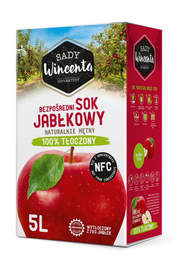 Sok jabłkowy tłoczony 5L Sady Wincenta 5 szt.