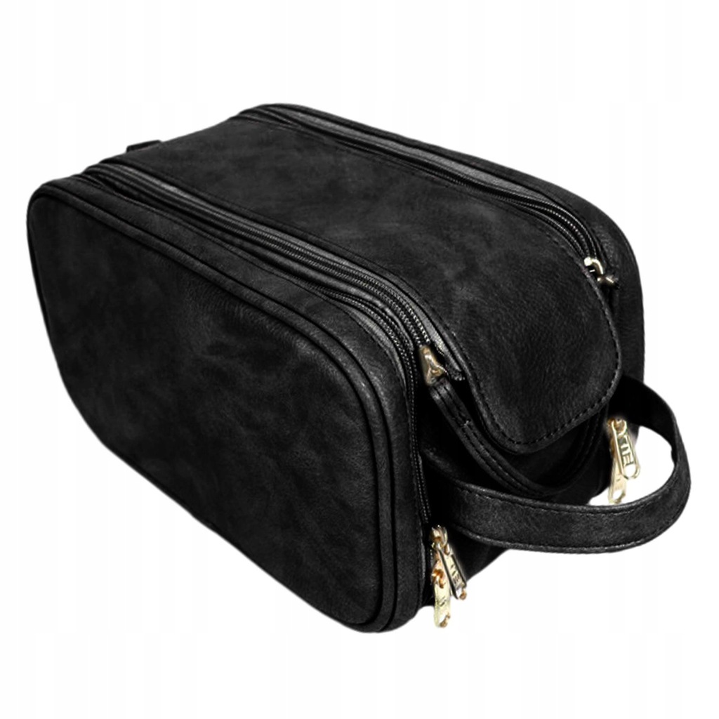 Makeup Bag Mesh Pockets with Zipper PU Leather Cosmetic Bag for Blush Black
