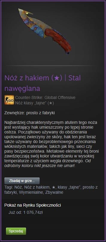 Nóż z hakiem|Stal nawęglana/Case Hardened FN CS:GO