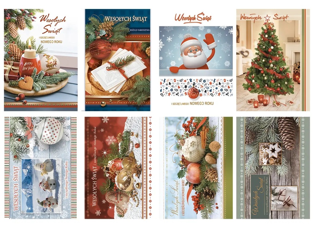 10szt kartki świąteczne życzenia bożonarodzeniowe