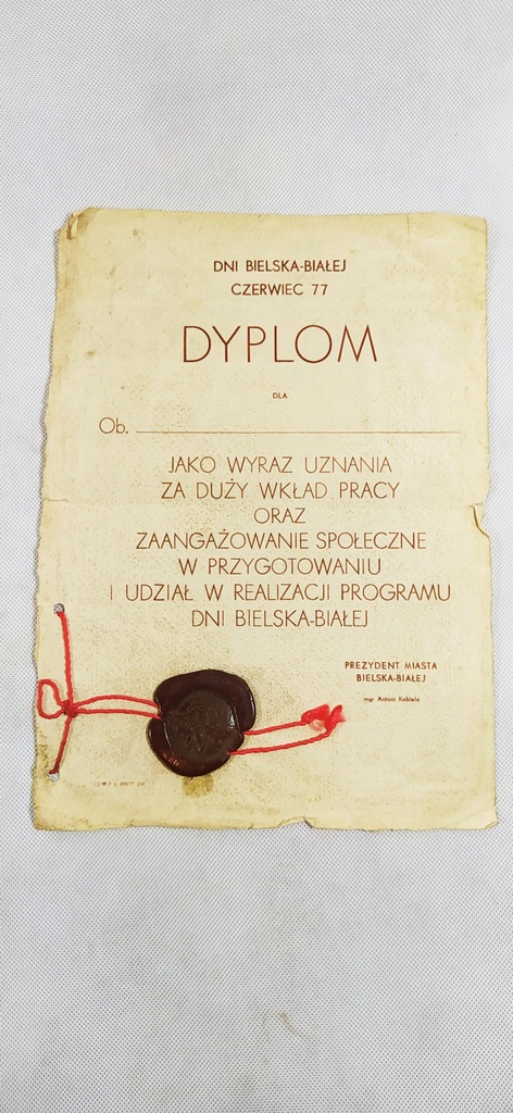 Dyplom, dni Bielska-Białej 1977r.