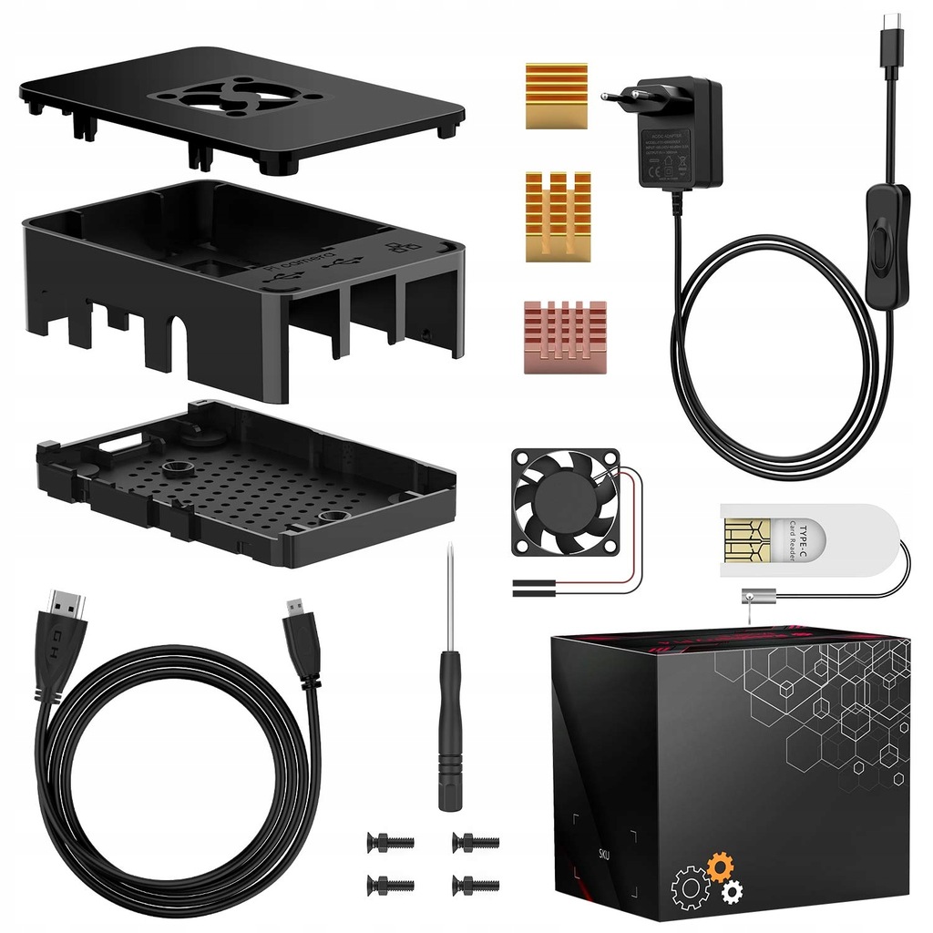 Akcesoria TICTID Raspberry Pi 4 Model B wentylator zasilacz 5V 3A USB-C