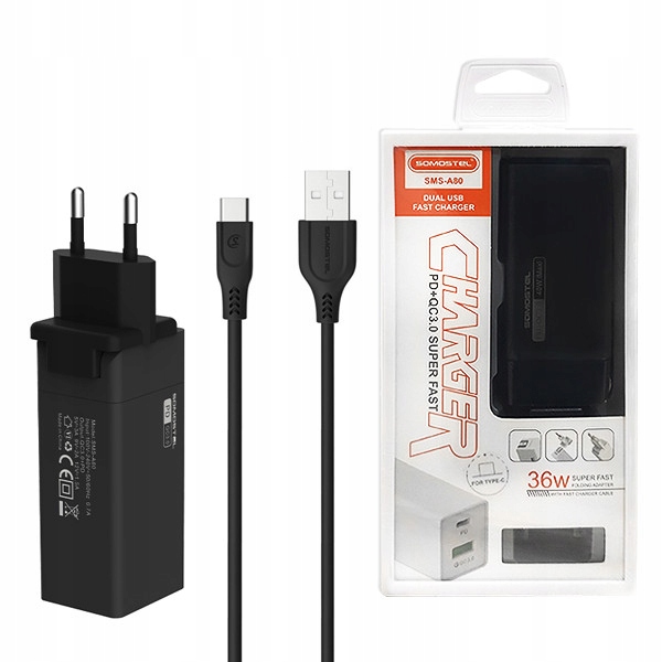 Ładowarka sieciowa Somostel SMS-A80 36W + kabel US