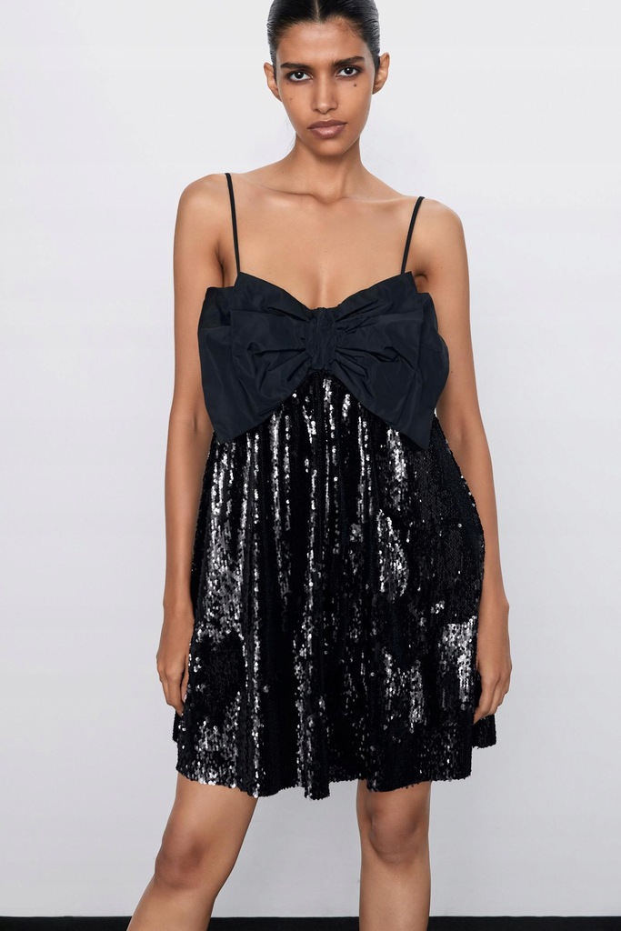 なみ F1G631 ZARA SUKIENKA Z CEKINAMI I KOKARDĄ __XS - 12552339324