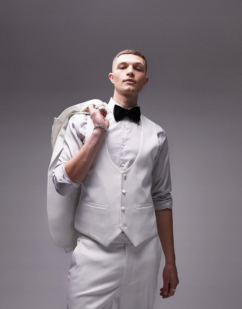 Topman Biała kamizelka w smokingowym stylu EU52