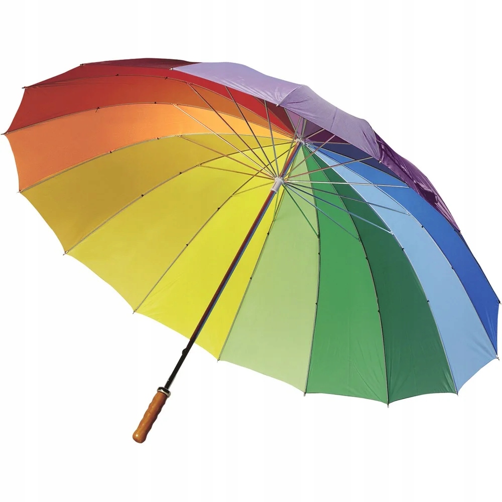 DUŻY Parasol tęczowy 16 PANELI kolorowy EFEKTOWNY manualny MOCNY 128cm
