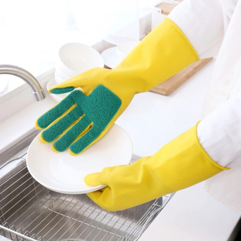 Rękawice do zmywania naczyń - z gąbką, zmywak (obi