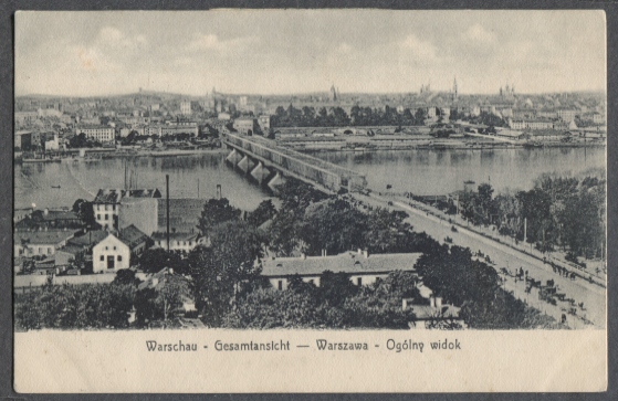 Warszawa, wid. na miasto, Wisłę i most, 1917r.