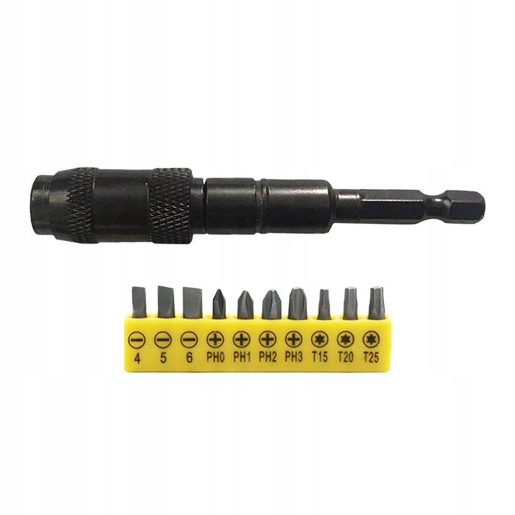 Adjustable Impact Magnetic Pivoting Drill Bit Holder black with 10 bits
