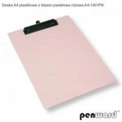 DESKA A4 PLASTIKOWA Z KLIPEM PASTEL RÓŻOWA