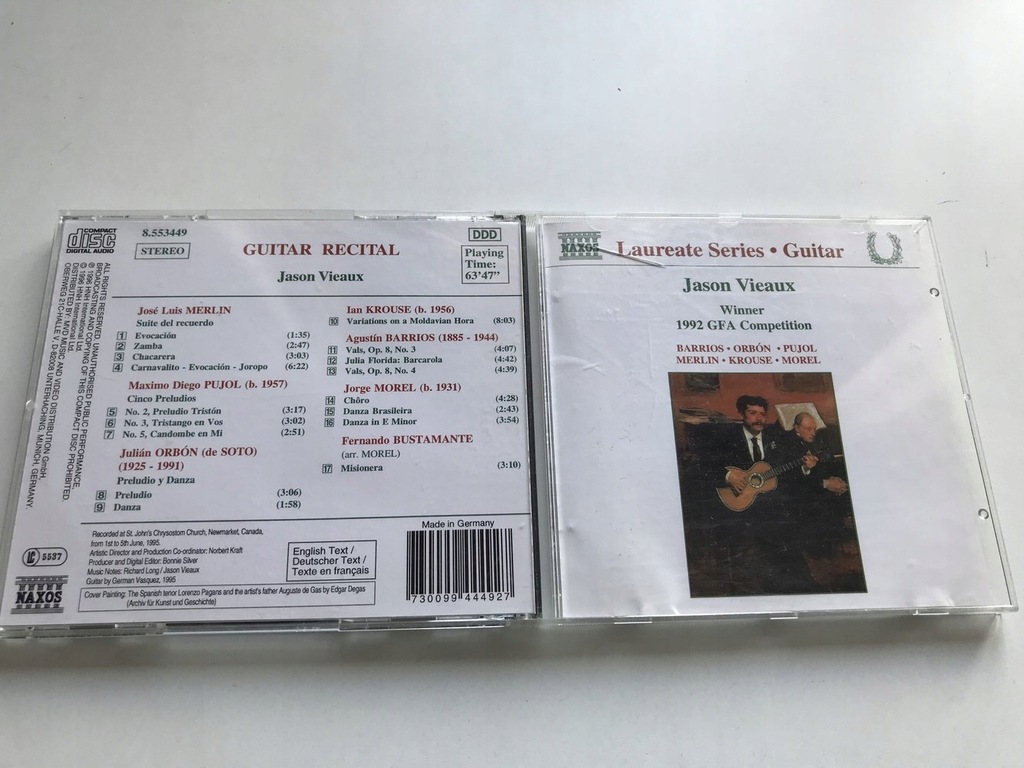 CD Jason Vieaux Guitar Recital 1992 GFA Barrios Orbon Pujon Merlin 4+/6