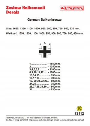 Купить Декаль немецкая Balkenkreuz 72112 Techmod: отзывы, фото, характеристики в интерне-магазине Aredi.ru