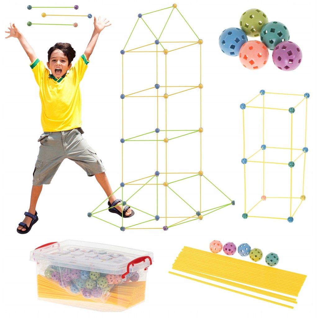 Klocki kreatywne konstrukcyjne słomki patyczki namiot domek zestaw 320 el.