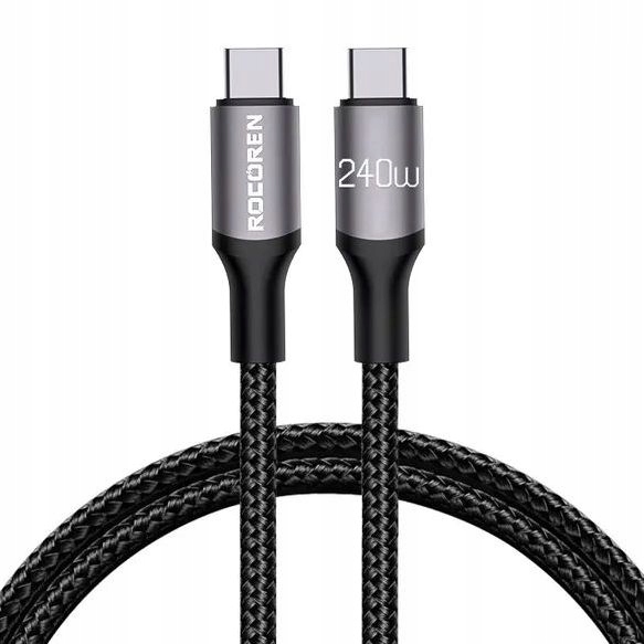 Kabel USB-C - USB-C PD 3.1 QC 5.0 od 20W do 240W, 5A Chip E-Marker Oplot 1m