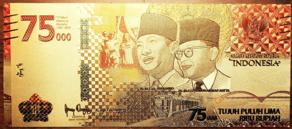 Indonezja ,750000 Rupii , Banknot pozłacany 24-karatowym złotem