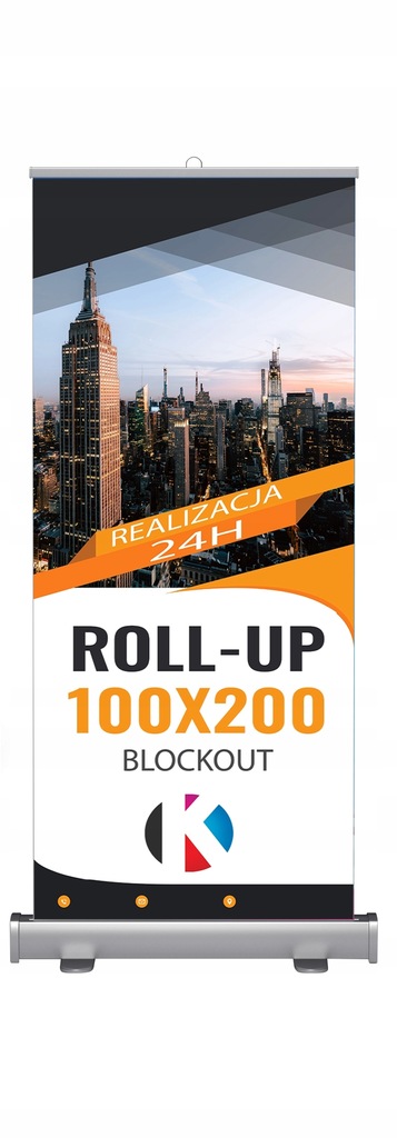 Roll-Up STANDARD 100×200 z wydrukiem (kaseta srebrna)