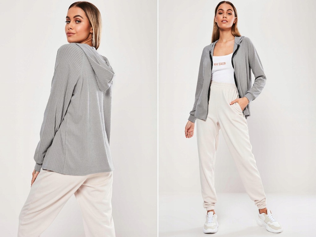 I012F1 Missguided BLUZA PRĄŻKOWANA SZARA 38