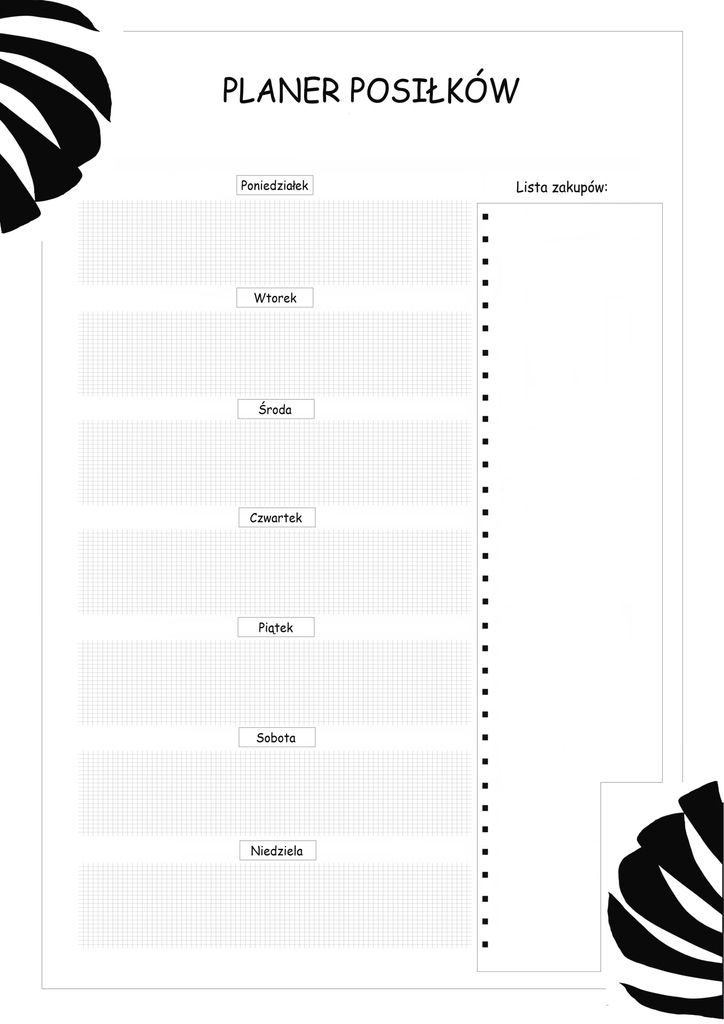 Planer posiłków samoprzylepny menu MONSTERA 30X40