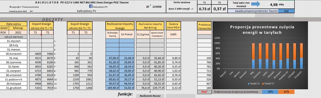 Kalkulator PV G12/G12W Net-Billing
