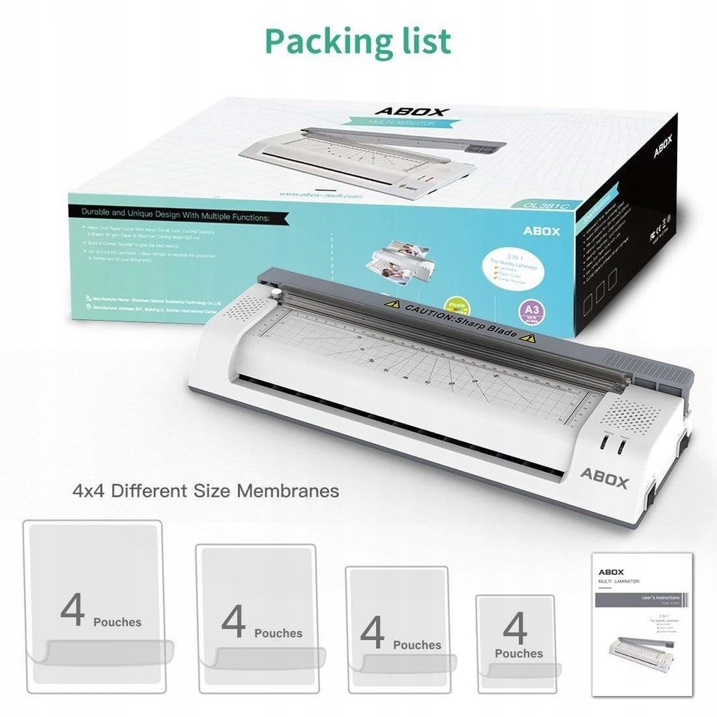 Laminator A3 z gilotyną,woreczkami 3w1 ABOX 11776382998 oficjalne