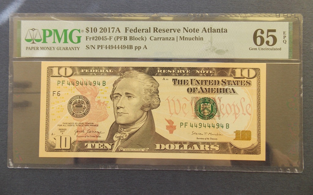 $ 10 2017A PMG 65 EPQ -- "REPEATER SERIAL NUMBER " ????
