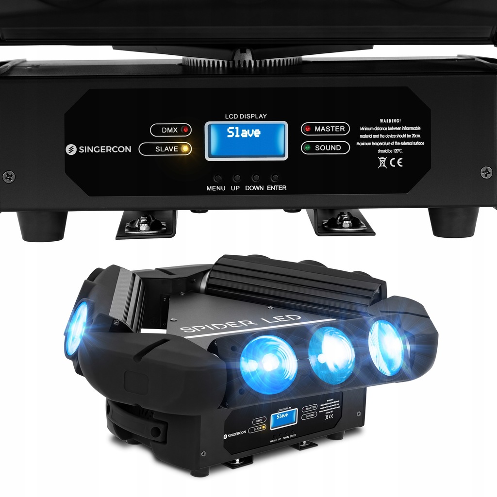 RUCHOMA GŁOWA LED 9x 10 W EKRANIK LCD EFEKT SPIDER