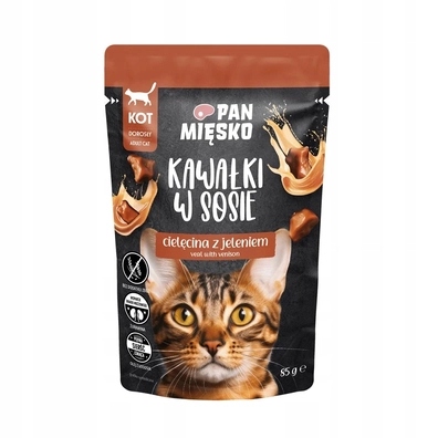 PAN MIĘSKO Kawałki w sosie Cielęcina z jeleniem mokra karma dla kotów 85 g