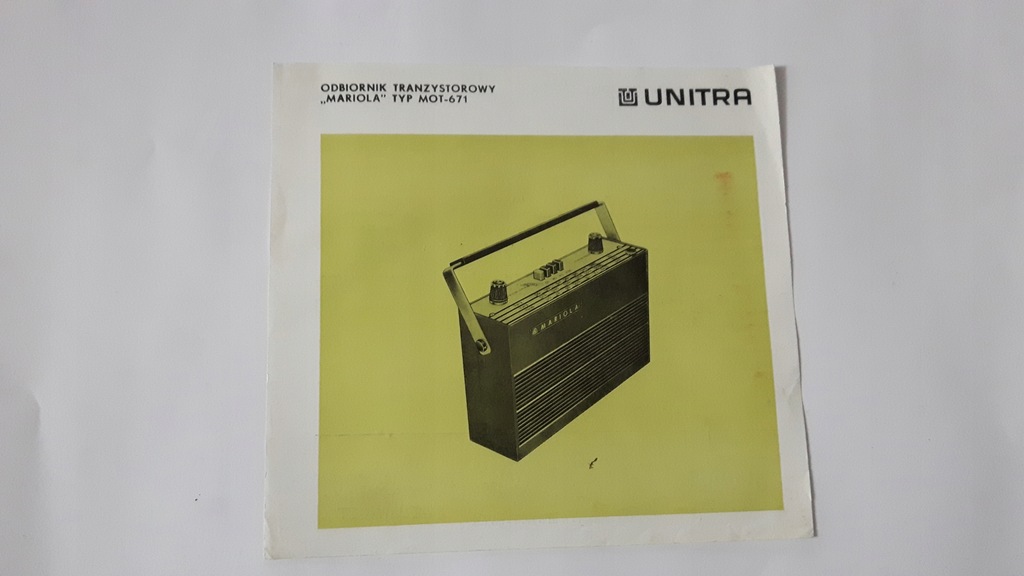 Odbiornik - radio tranzystorowy MARIOLA typ MOT-671 (Reklama Unitra 1971)