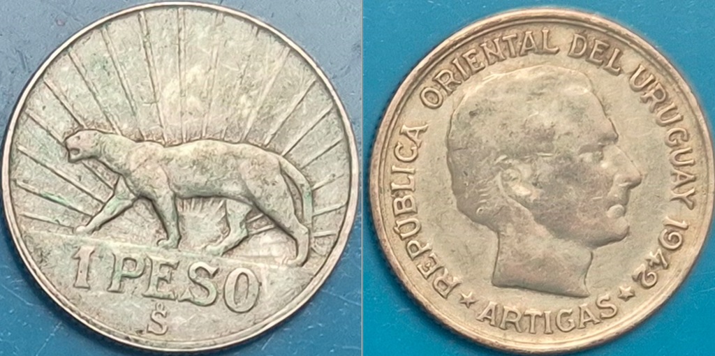 Urugwaj 1 peso 1942r. KM 30 srebro 9 gram