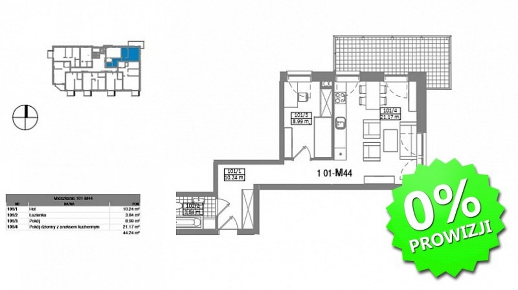 Mieszkanie Tychy, Śródmieście, 44,24 m²