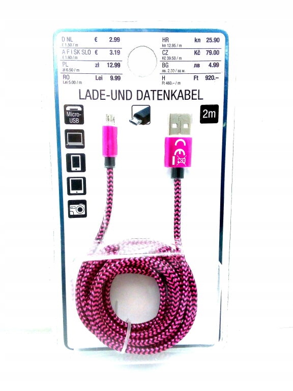 PRZEWÓD KABEL KIK USB TYP B /2 METRY/RÓŻOWOCZARNY